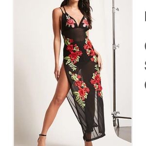Embroidered floral mesh dress